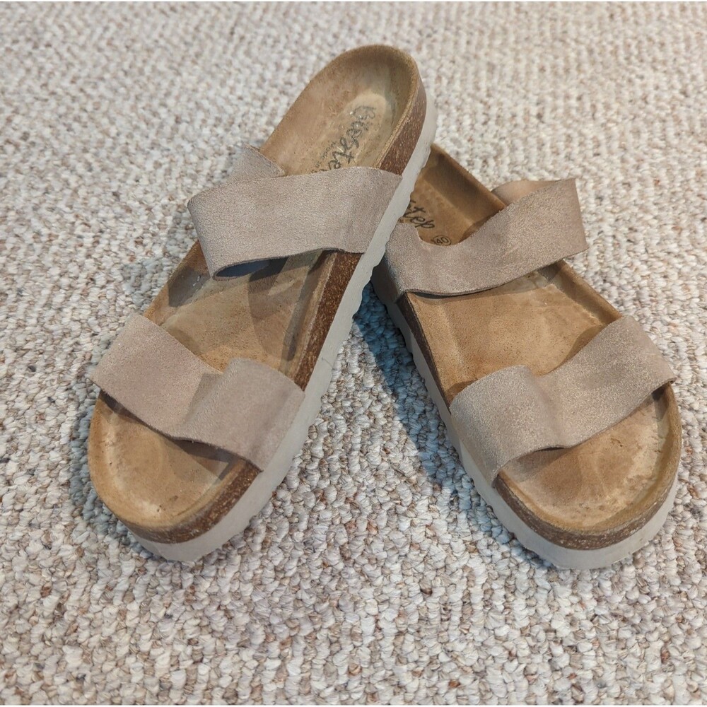 Biostep Double Strap Slide Leather Sandals Womens EU 40 US 9 Tan Comfort